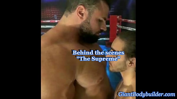 The bodybuilder super man showing his huge muscles & behind scenes of a muscle fantasy movie.