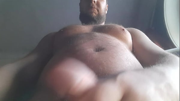 Russian hairy man cums in the camera from above