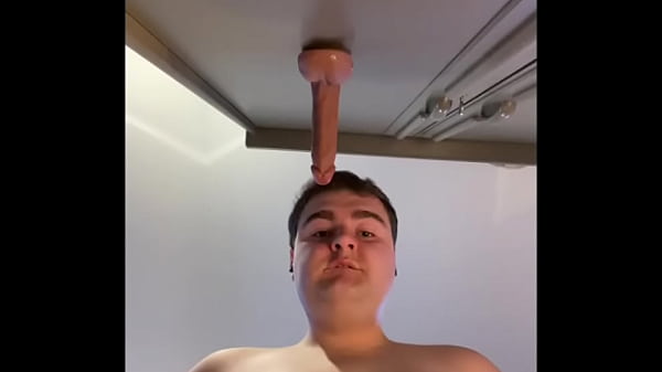 Gay young chubby faggot Adrien sucks and deep throats his dildo sloppily, making a mess