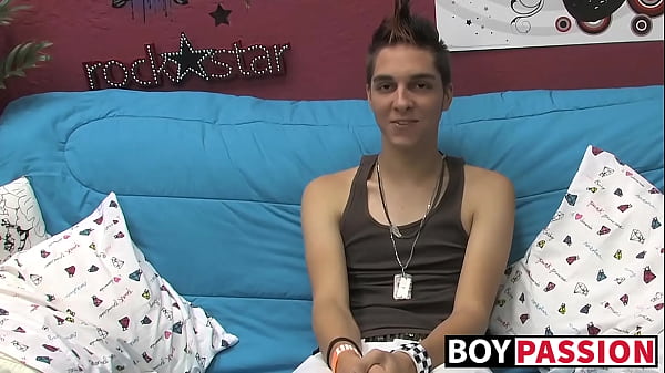 Barely legal twink Rany jerks off big cock solo for cumshot