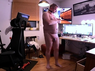 Horny gay hunk solo jerking fun