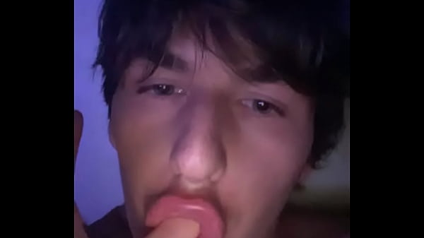 Teen men sucks his finger with spit