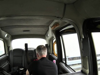 Costumed babe doing anal in taxi
