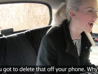 Blonde in stockings banged in fake taxi